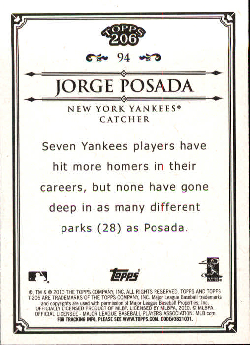 2010 Topps 206 #94 Jorge Posada back image