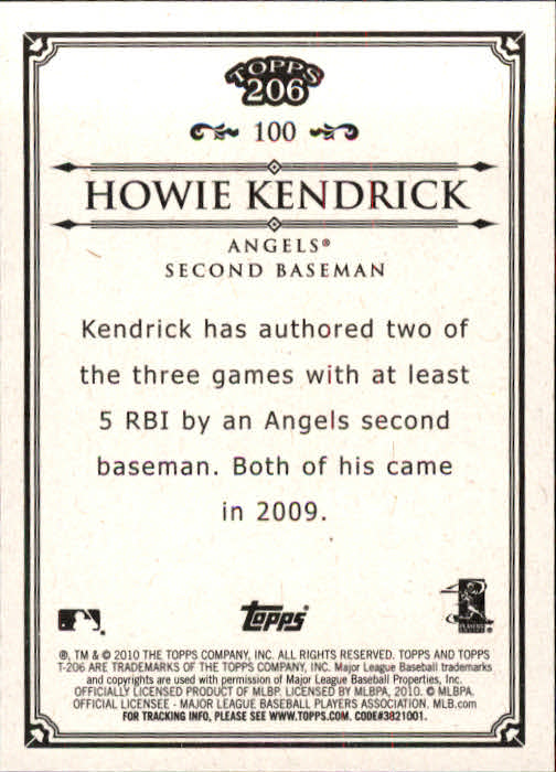 2010 Topps 206 #100 Howie Kendrick back image