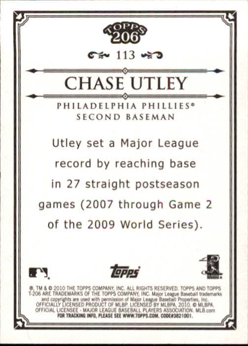 2010 Topps 206 #113 Chase Utley back image