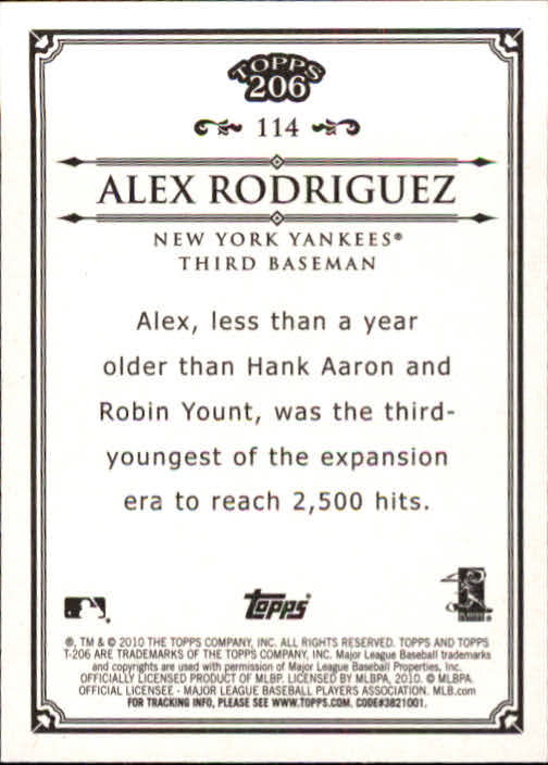 2010 Topps 206 #114 Alex Rodriguez back image