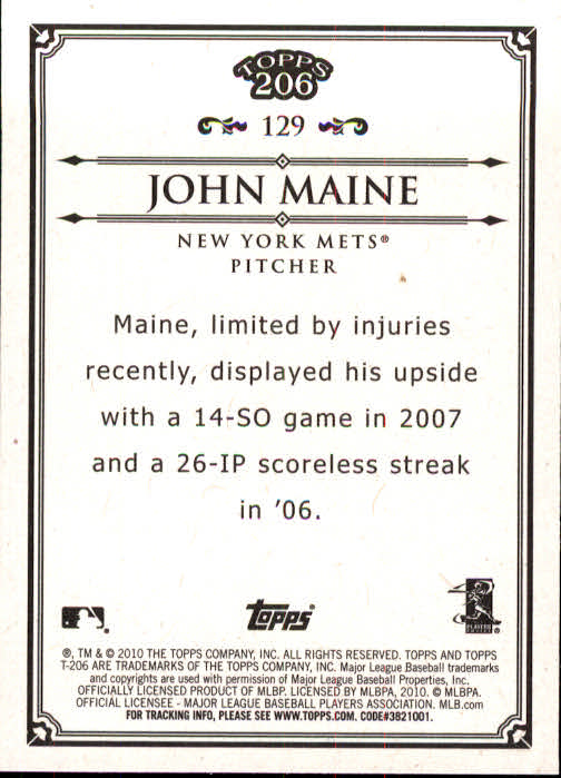 2010 Topps 206 #129 John Maine back image