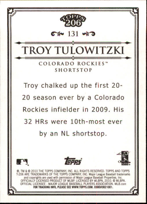 2010 Topps 206 #131 Troy Tulowitzki back image