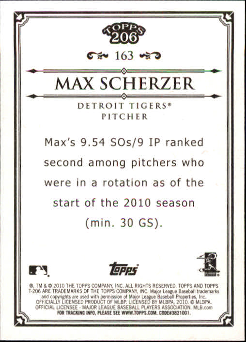 2010 Topps 206 #163 Max Scherzer back image