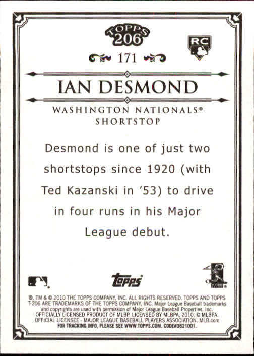 2010 Topps 206 #171 Ian Desmond (RC) back image