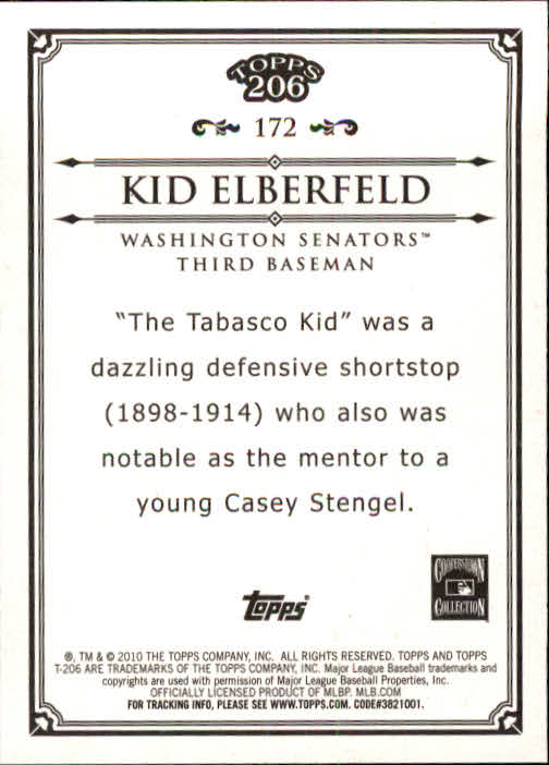 2010 Topps 206 #172 Kid Elberfeld back image