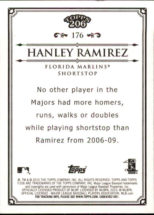 2010 Topps 206 #176 Hanley Ramirez back image