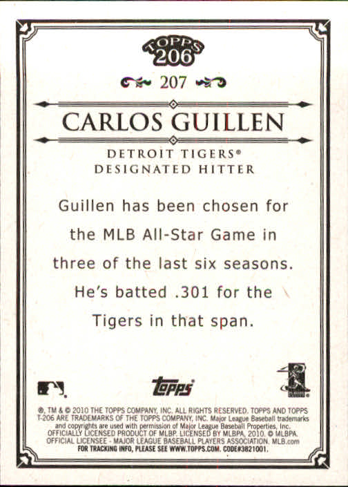 2010 Topps 206 #207 Carlos Guillen back image