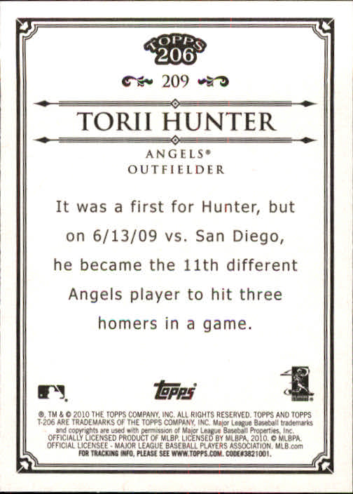2010 Topps 206 #209 Torii Hunter back image