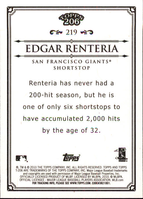 2010 Topps 206 #219 Edgar Renteria back image
