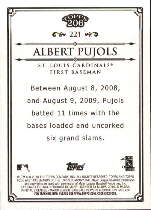 2010 Topps 206 #221 Albert Pujols back image