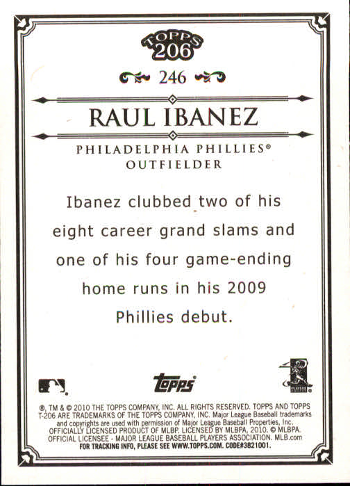 2010 Topps 206 #246 Raul Ibanez back image