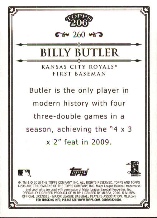2010 Topps 206 #260 Billy Butler back image