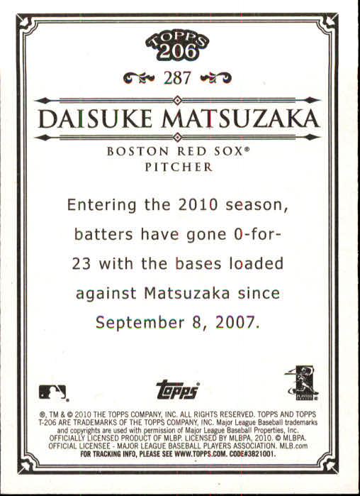 2010 Topps 206 #287 Daisuke Matsuzaka back image