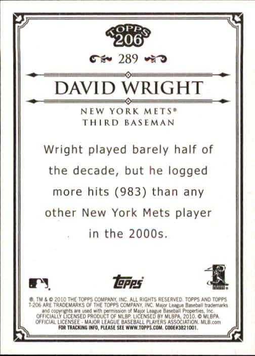 2010 Topps 206 #289 David Wright back image