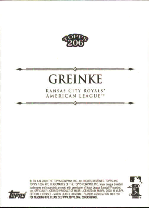2010 Topps 206 #313 Zack Greinke SP back image