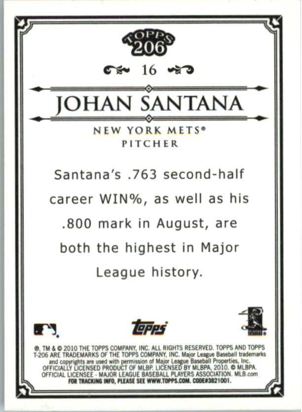 2010 Topps 206 Bronze #16 Johan Santana back image