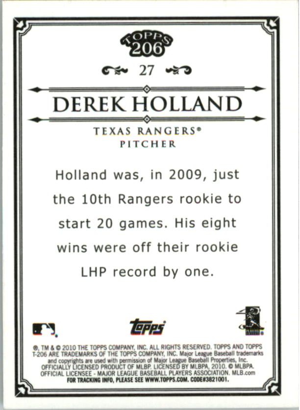 2010 Topps 206 Bronze #27 Derek Holland back image