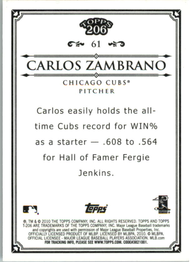 2010 Topps 206 Bronze #61 Carlos Zambrano back image