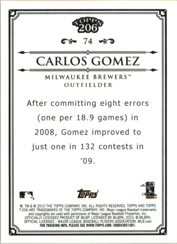 2010 Topps 206 Bronze #74 Carlos Gomez back image