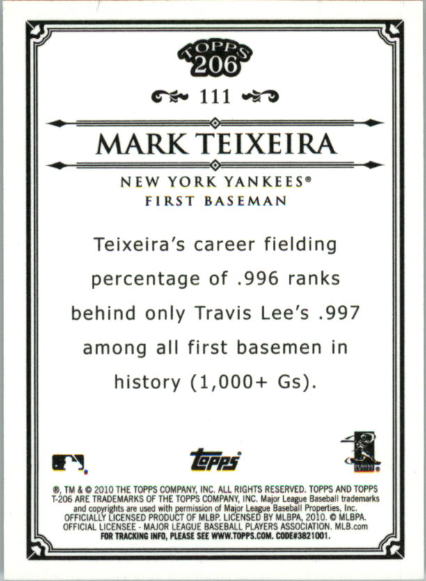 2010 Topps 206 Bronze #111 Mark Teixeira back image