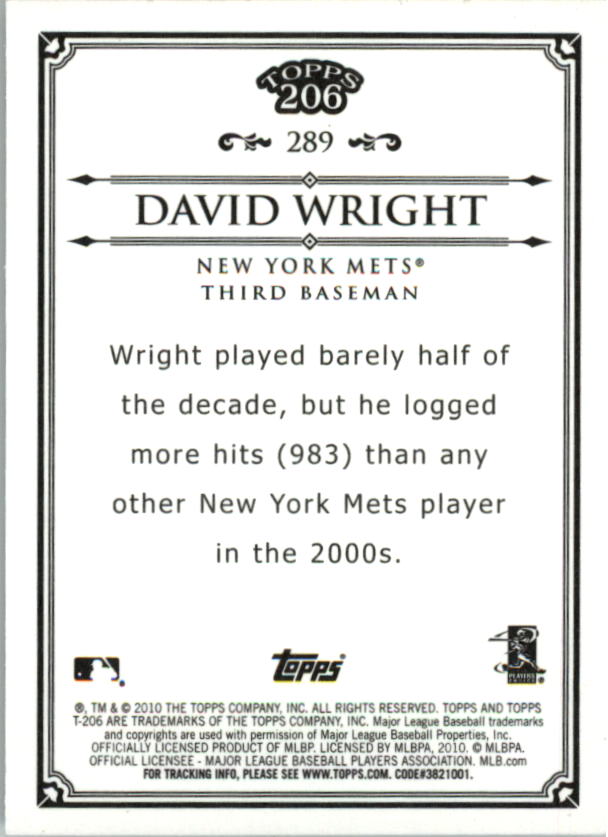 2010 Topps 206 Bronze #289 David Wright back image