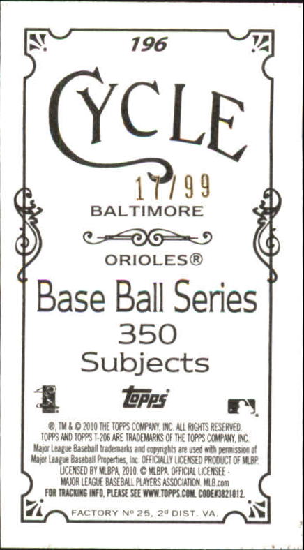 2010 Topps 206 Mini Cycle Baltimore Orioles Baseball Card #196 Adam Jones /99
