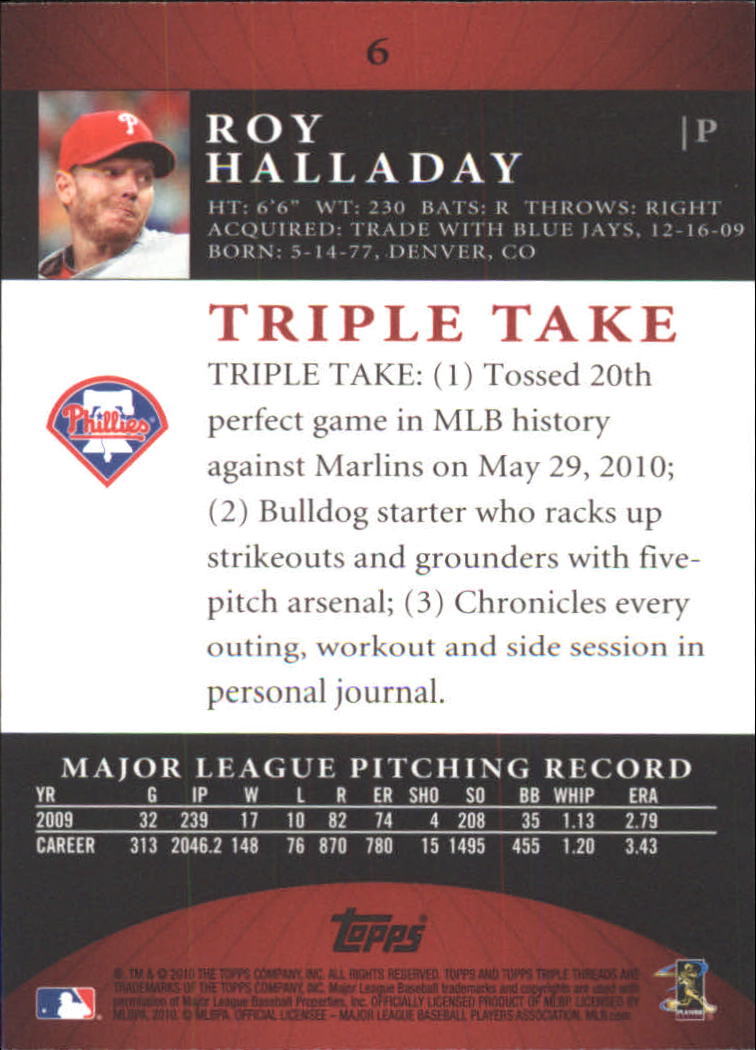 2010 Topps Triple Threads #6 Roy Halladay back image