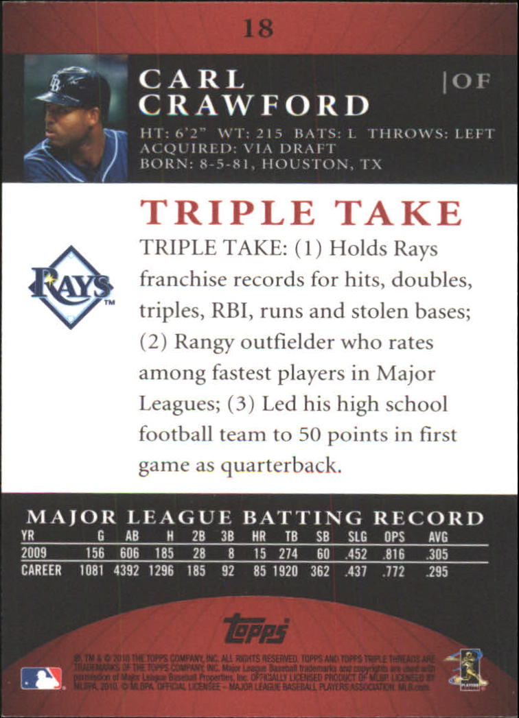 2010 Topps Triple Threads #18 Carl Crawford back image