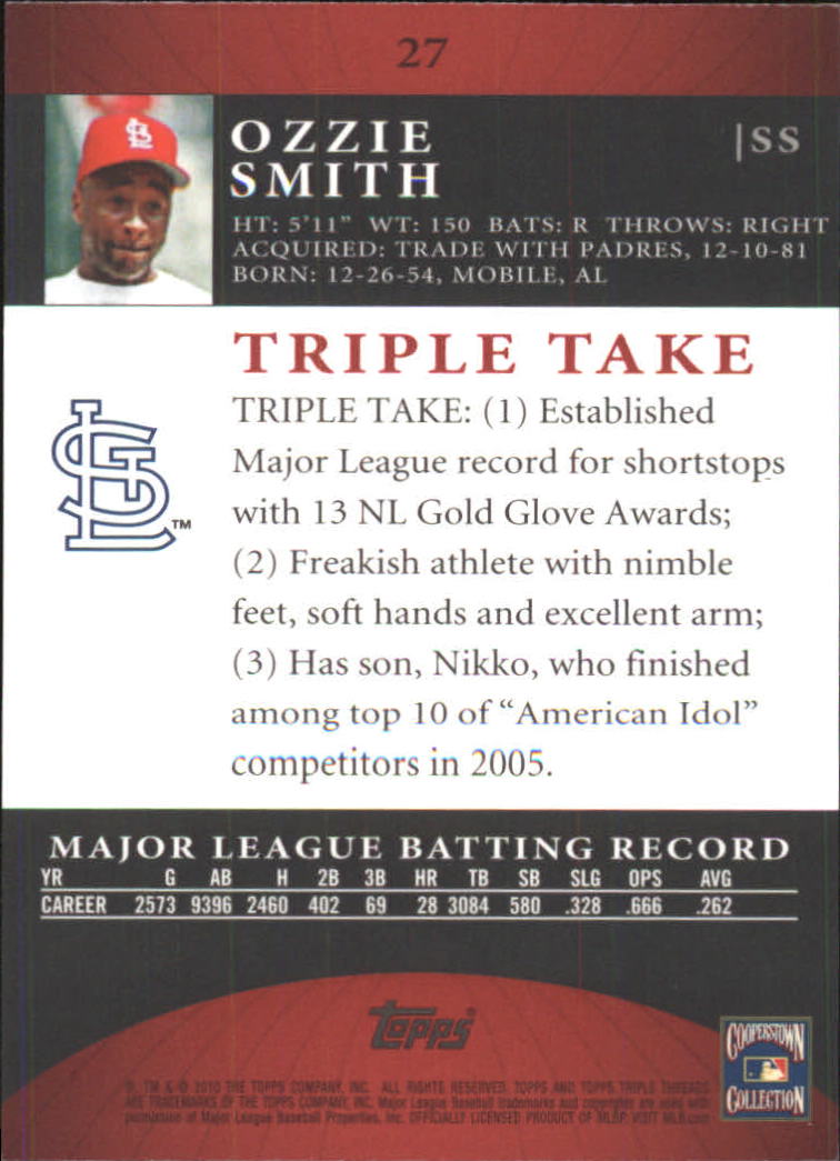 2010 Topps Triple Threads #27 Ozzie Smith back image