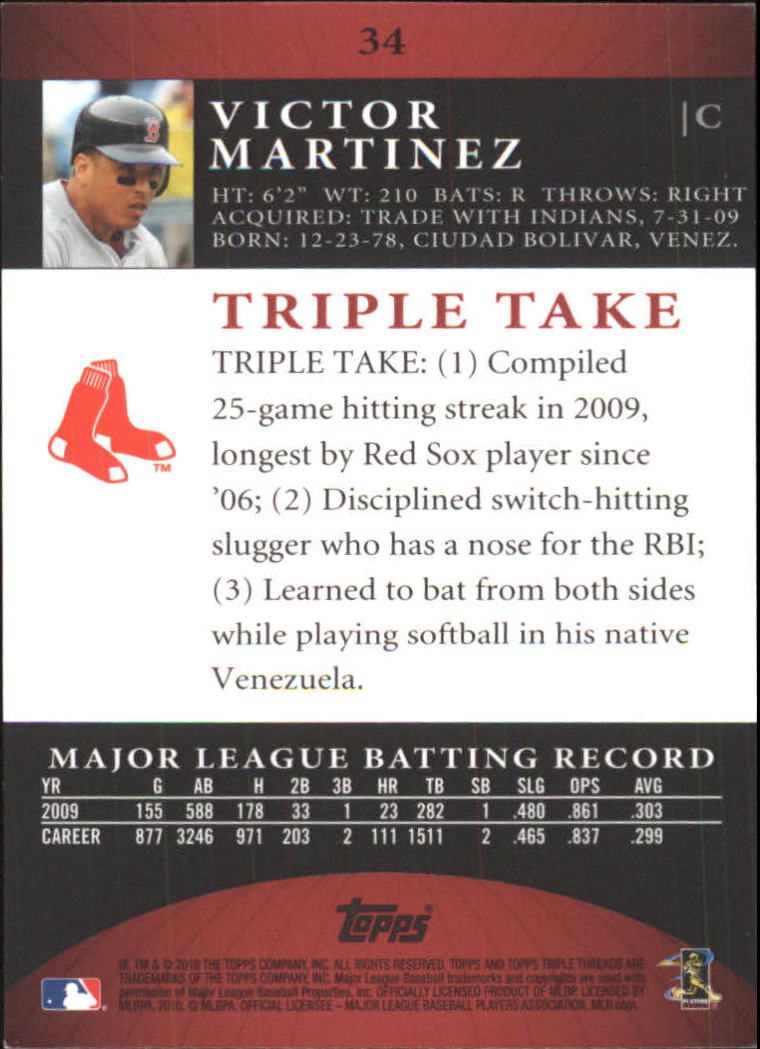 2010 Topps Triple Threads #34 Victor Martinez back image