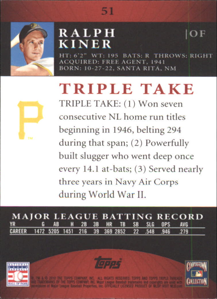 2010 Topps Triple Threads #51 Ralph Kiner back image