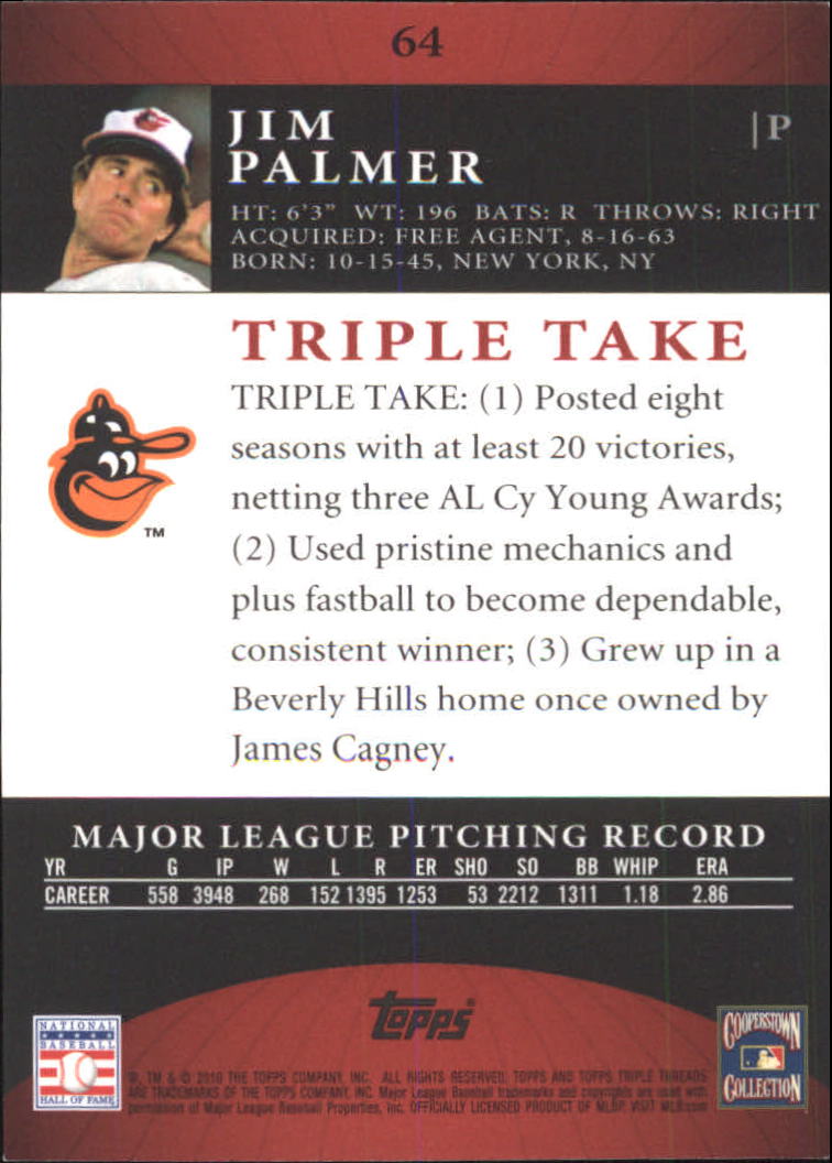 2010 Topps Triple Threads #64 Jim Palmer back image
