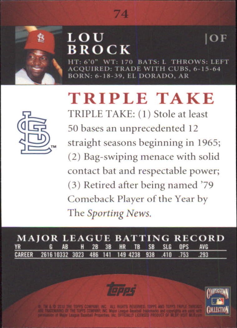 2010 Topps Triple Threads #74 Lou Brock back image