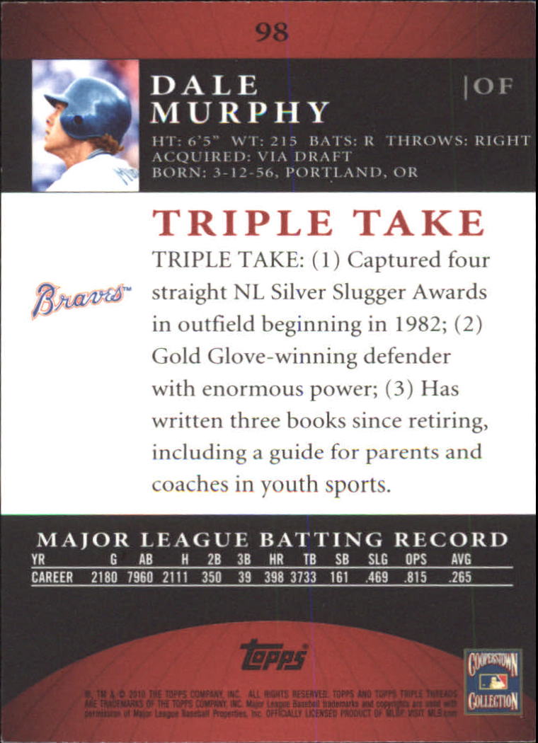 2010 Topps Triple Threads #98 Dale Murphy back image