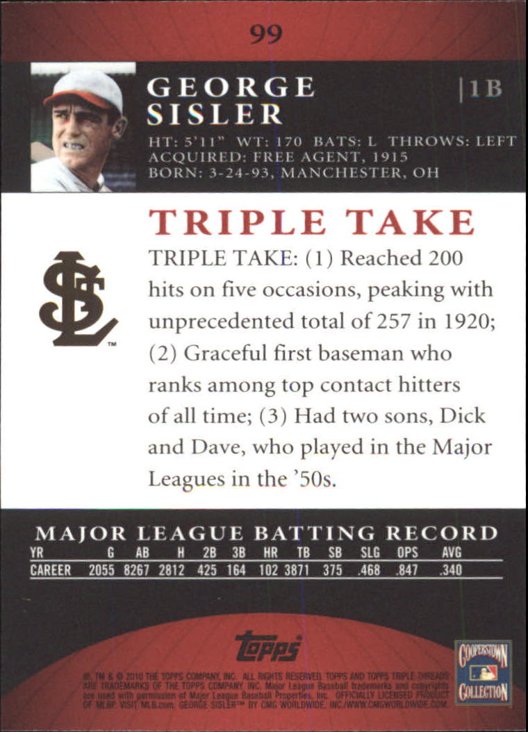 2010 Topps Triple Threads #99 George Sisler back image