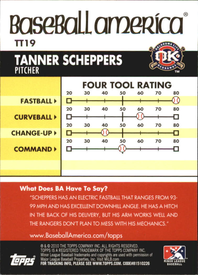 2010 Topps Pro Debut Baseball America's Tools of the Trade #TT19 Tanner Scheppers back image