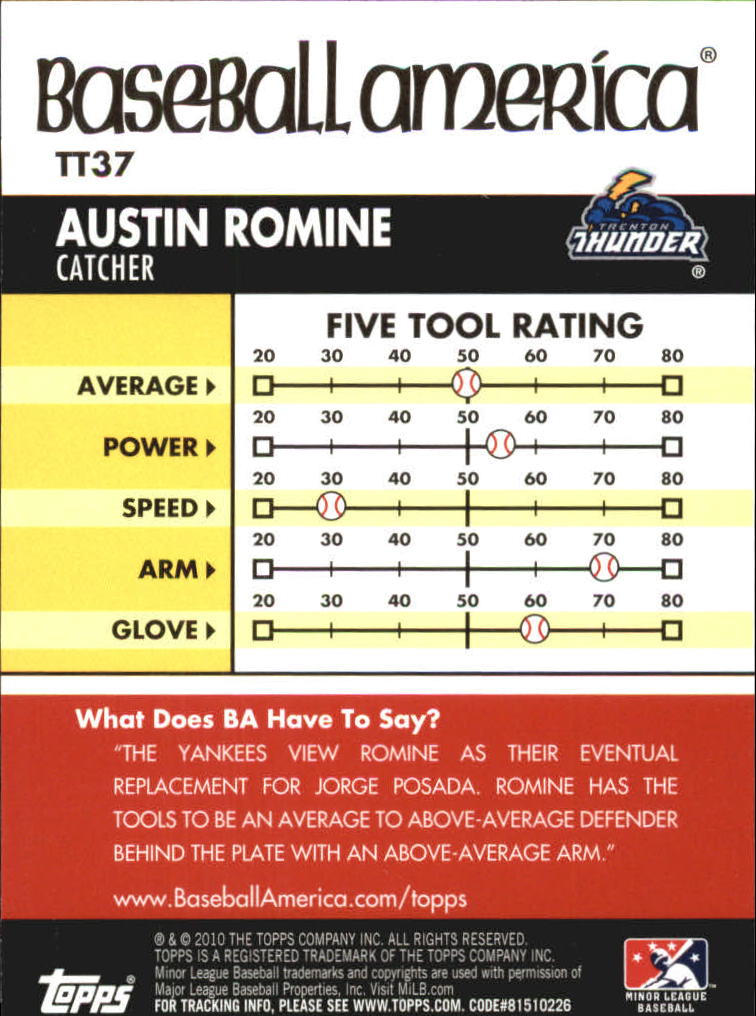 2010 Topps Pro Debut Baseball America's Tools of the Trade #TT37 Austin Romine back image