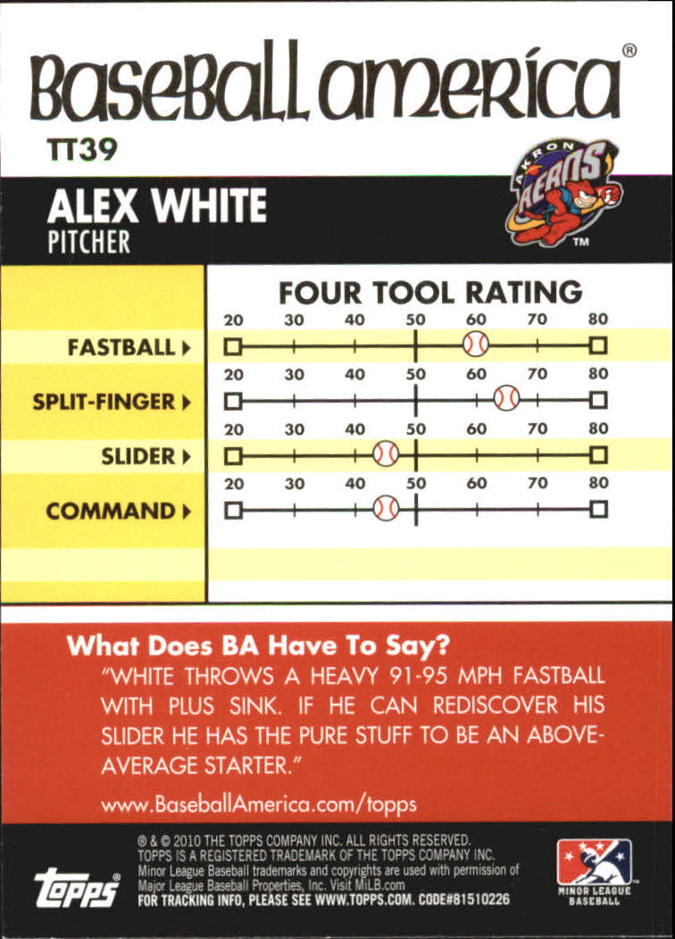 2010 Topps Pro Debut Baseball America's Tools of the Trade #TT39 Alex White back image