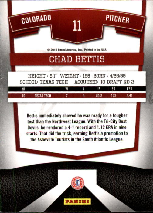 2010 Donruss Elite Extra Edition #11 Chad Bettis back image