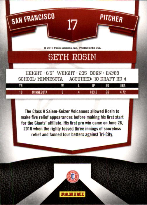 2010 Donruss Elite Extra Edition #17 Seth Rosin back image