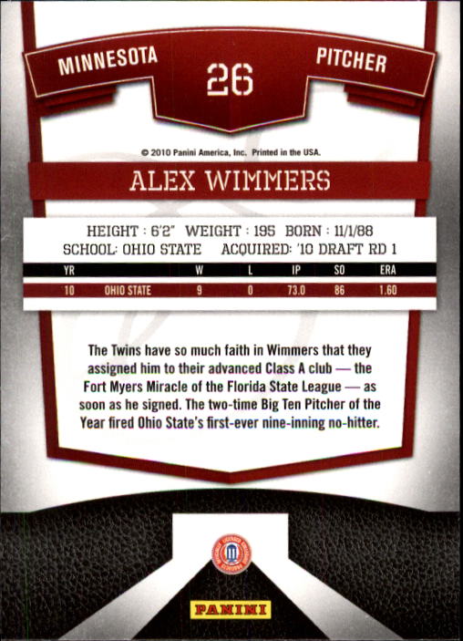 2010 Donruss Elite Extra Edition #26 Alex Wimmers back image