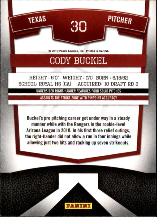 2010 Donruss Elite Extra Edition #30 Cody Buckel back image