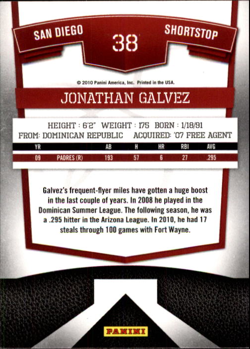 2010 Donruss Elite Extra Edition #38 Jonathan Galvez back image