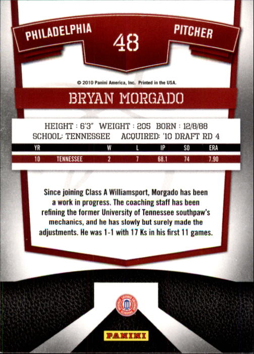 2010 Donruss Elite Extra Edition #48 Bryan Morgado back image
