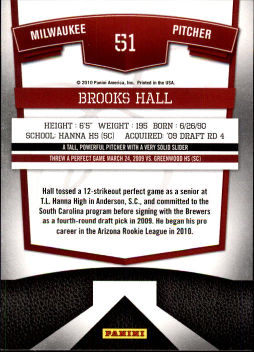 2010 Donruss Elite Extra Edition #51 Brooks Hall back image