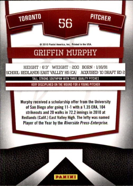 2010 Donruss Elite Extra Edition #56 Griffin Murphy back image