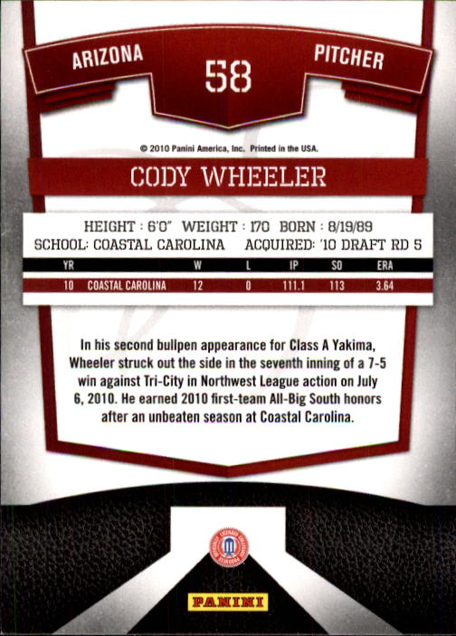 2010 Donruss Elite Extra Edition #58 Cody Wheeler back image
