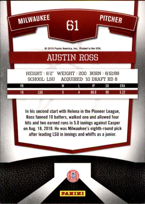 2010 Donruss Elite Extra Edition #61 Austin Ross back image
