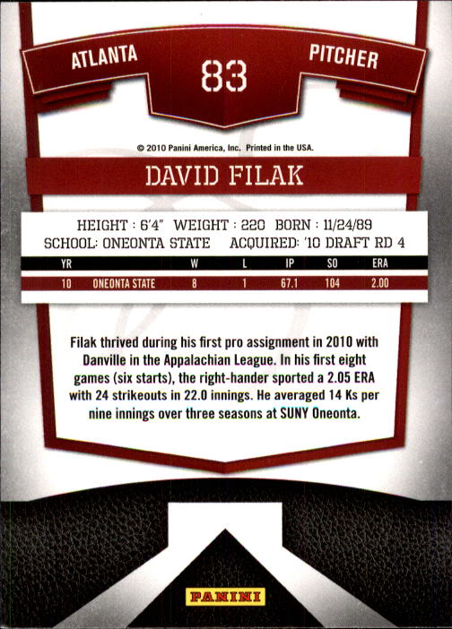 2010 Donruss Elite Extra Edition #83 David Filak back image