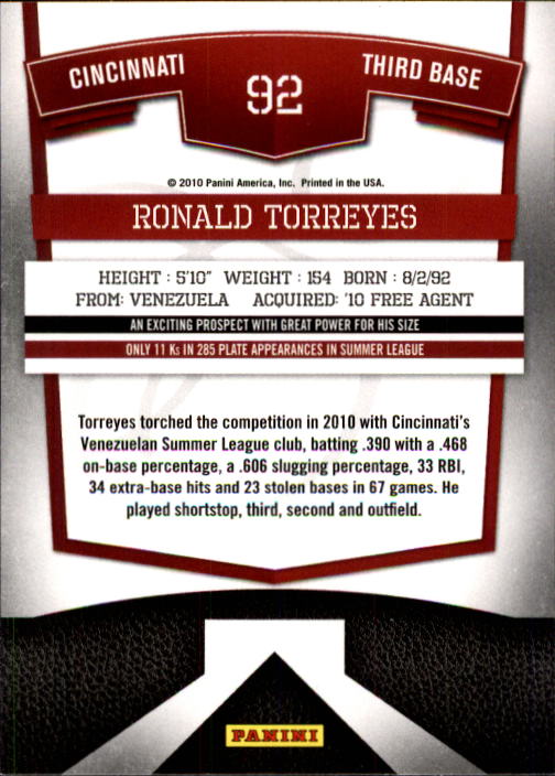 2010 Donruss Elite Extra Edition #92 Ronald Torreyes back image